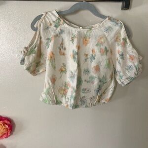 Zara Kids Floral Puff Sleeve Crop Blouse - Multicolor